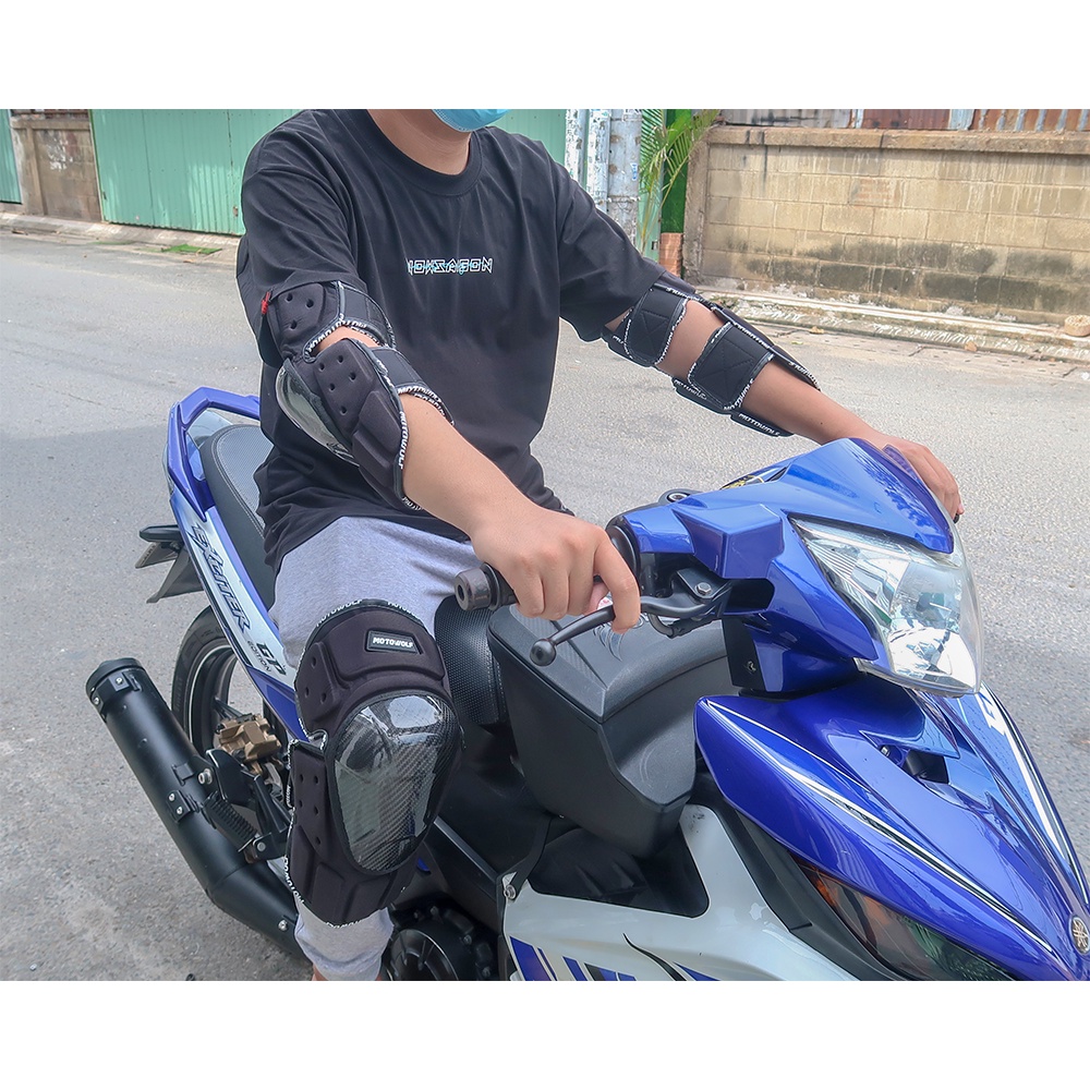 Bộ giáp gối tay chân carbon Motowolf