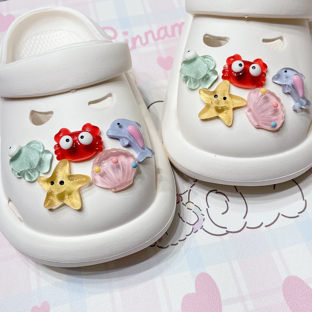 Sticker crocs Shoe Decoration for crocs đế caoSet 10 Mặt Dây Chuyền Trong Suốt Hình Cá Biển Dễ Thương diy