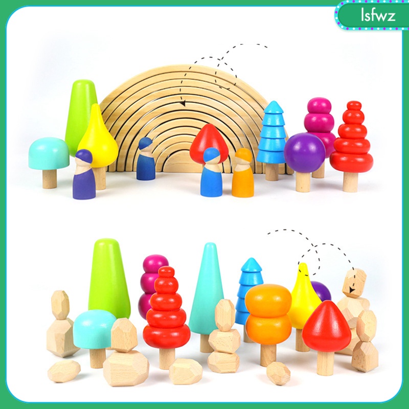 Rainbow Tree Blocks Montessori Color Perception Wooden Blocks Toys for Home Indoor or Outdoor Sensory Education toys Early Development gift Kids