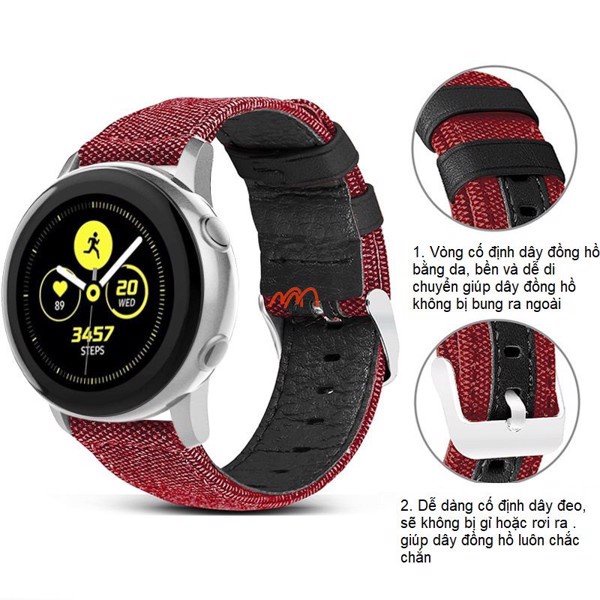 Dây Đeo Vải Kaki viền Da Samsung Watch 3