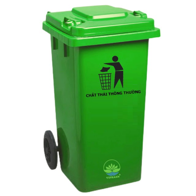 Thùng rác y tế (dán nhãn phân loại rác lây nhiễm, nguy hại, thông thường, tái chế,thùng rác nhưa nắp kín 120lít Viphaen