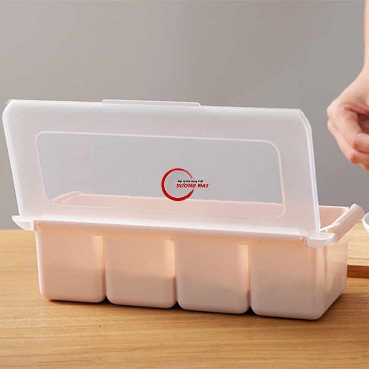[Giá Sỉ] Bộ Hộp Đựng Gia Vị Kèm Muỗng, 3 Ngăn 4 Ngăn