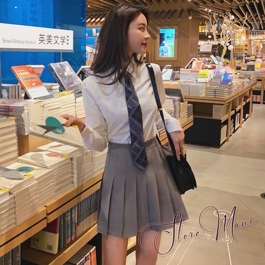 Chân váy xếp ly chân váy tennis xoè có lót trong chất tuyết mưa cạp lưng cao màu đen nâu trắng kem mặc đi chơi học làm