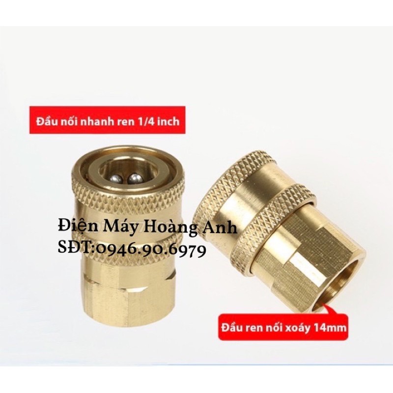 Đầu cái nối nhanh 1/4-nối béc súng xịt của máy rửa xe áp lực cao (Ren vặn trong 14mm)