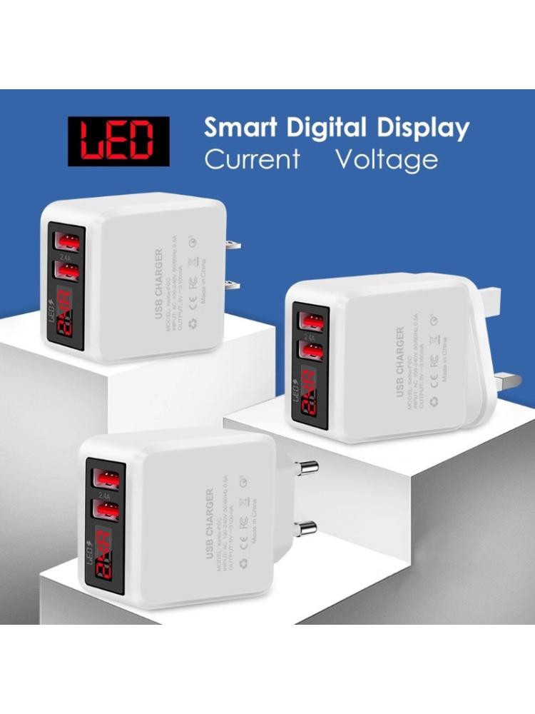 Củ Sạc Nhanh 2.4a Eu / Us / Uk Có Đèn Led Hiển Thị