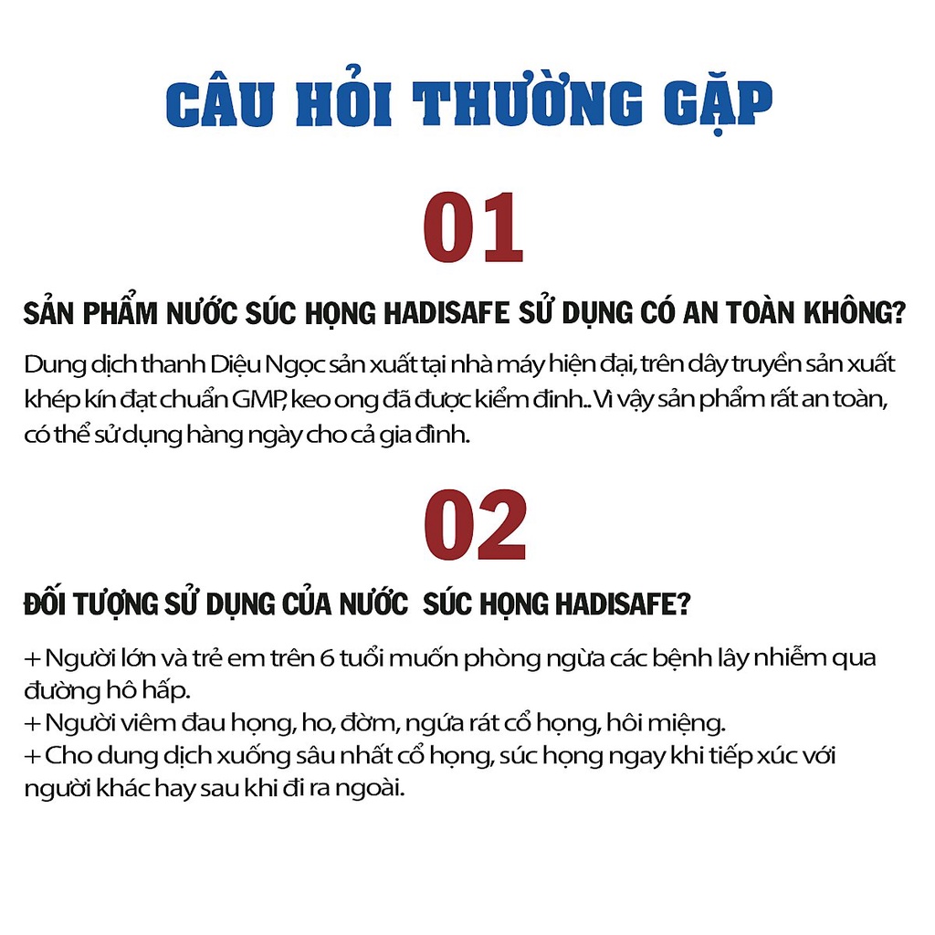 Nước súc họng Hadisafe, hỗ trợ bảo vệ cơ thể, làm sạch khoang miệng (300ml)