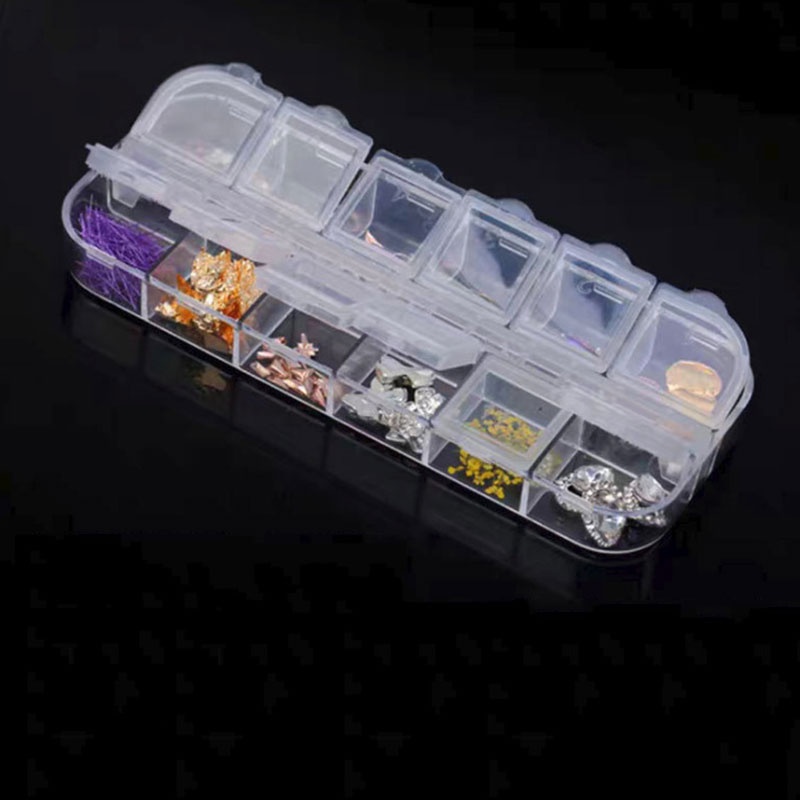 Hộp nhựa trong suốt 12 ngăn đựng phụ kiện làm móng / thêu tranh chữ thập