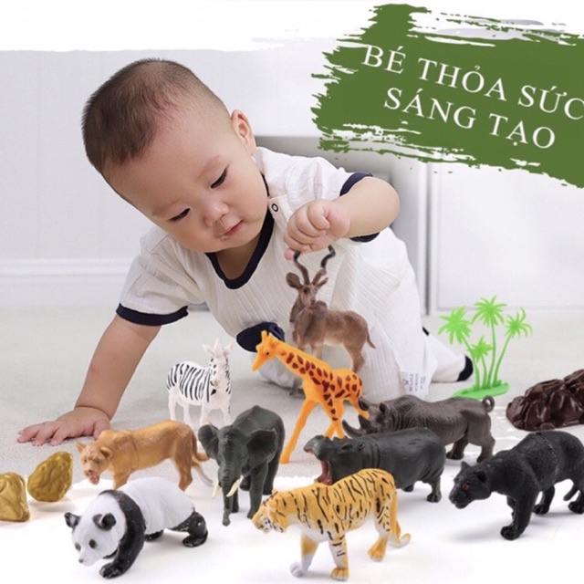 Hộp 58 chi tiết đồ chơi mô hình động vật thú rừng hoang dã cho bé - TiNa’s House