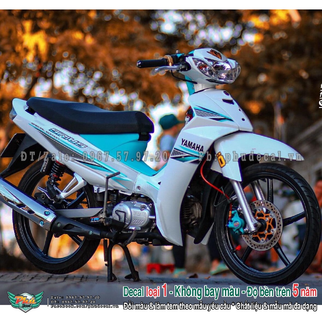 Tem rời xe Sirius Trắng xanh in trong (A)