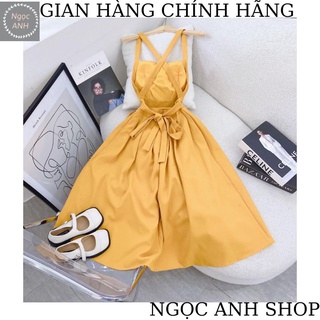 Đầm maxi vàng hở lưng đi biển