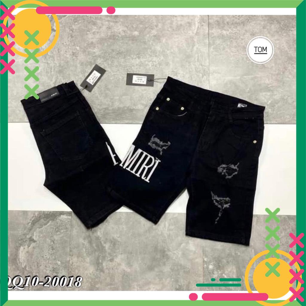 Quần short bò nam phối thêu chữ amiri da pha rách,Chất liệu Jean Denim 100% bao dày dặn, mềm mại ...! MSP41100