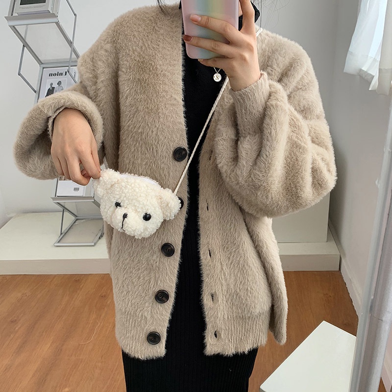 Túi Đeo Chéo Hình Gấu Nhồi Bông Mini Dễ Thương Cho Bé Gái