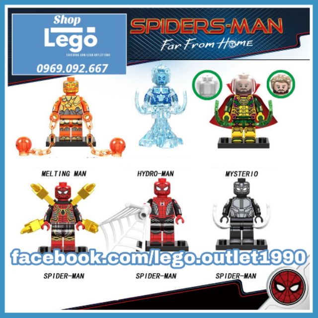 Đồ chơi Xếp hình Người nhện Spider Man gồm Melting Man - Hydro-man - Mysterio - Iron Spider Minifigures PRCK GD262 267