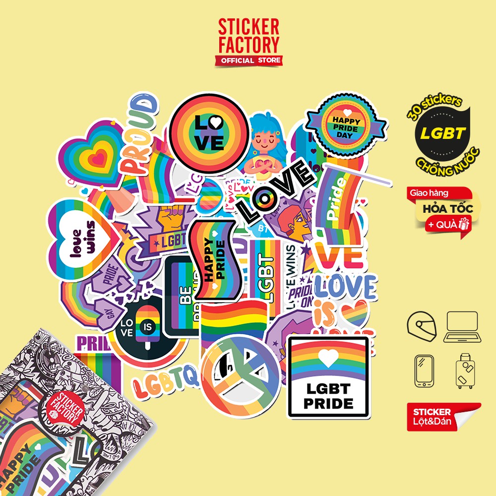 Hộp set 30 sticker decal hình dán nón bảo hiểm , laptop, xe máy, ô tô STICKER FACTORY - LGBT