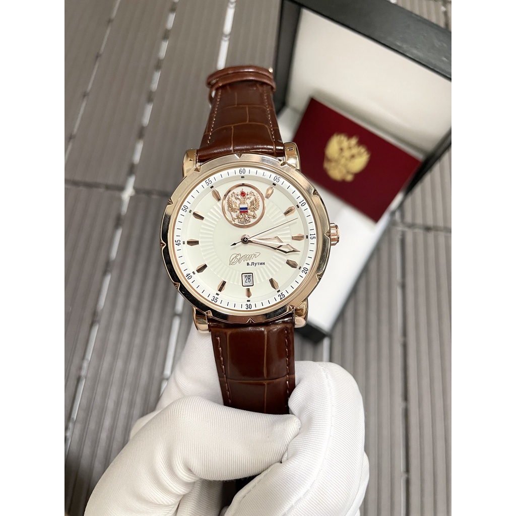 Đồng hồ Nga Poljot president carving Putin White, máy Automatic, dây da bò