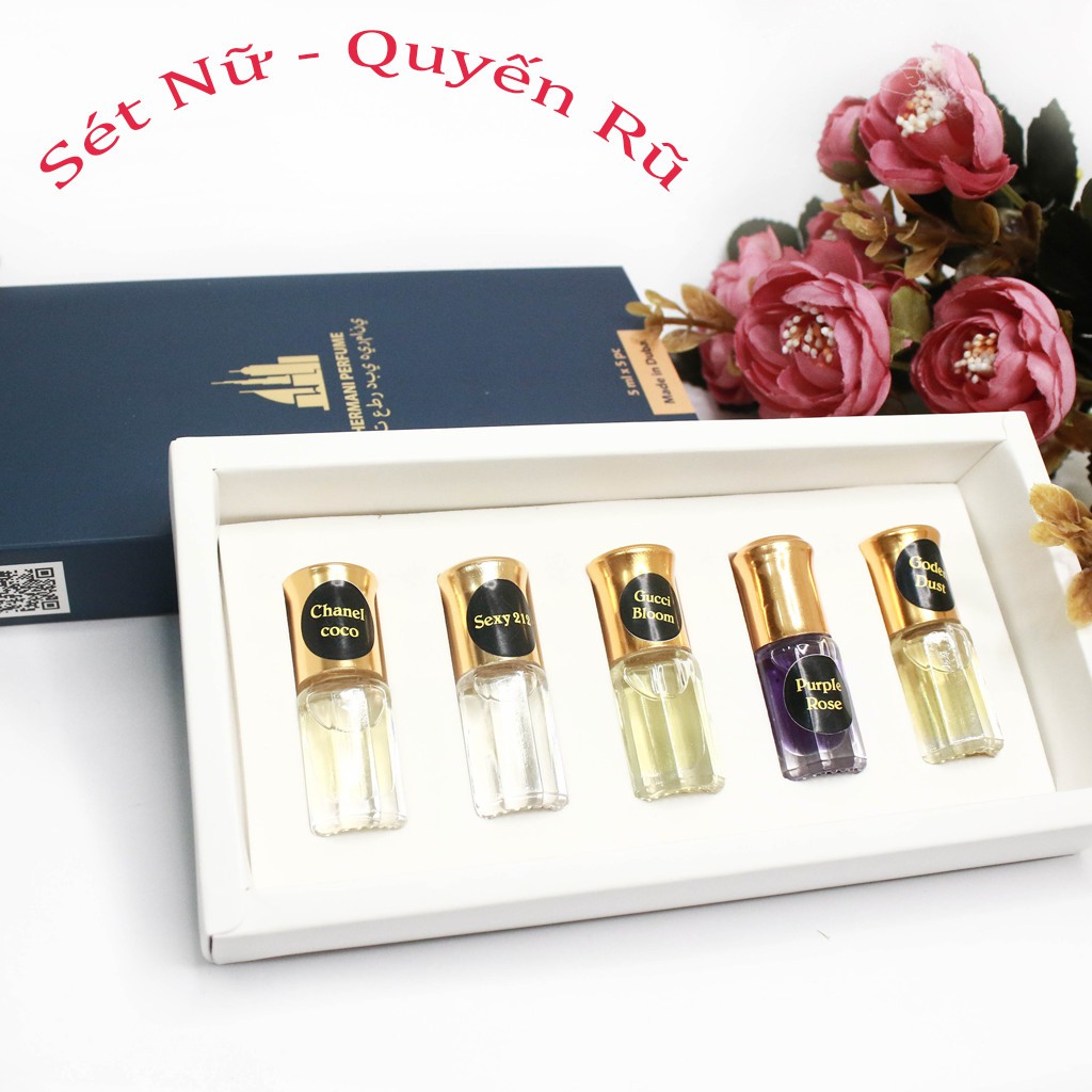 Set 5 chai tinh dầu nước hoa 💕AMILA💕Set 5 chai tinh dầu dubai mini dạng lăn 5ml thơm lâu quyến rũ sang trọng | Thế Giới Skin Care