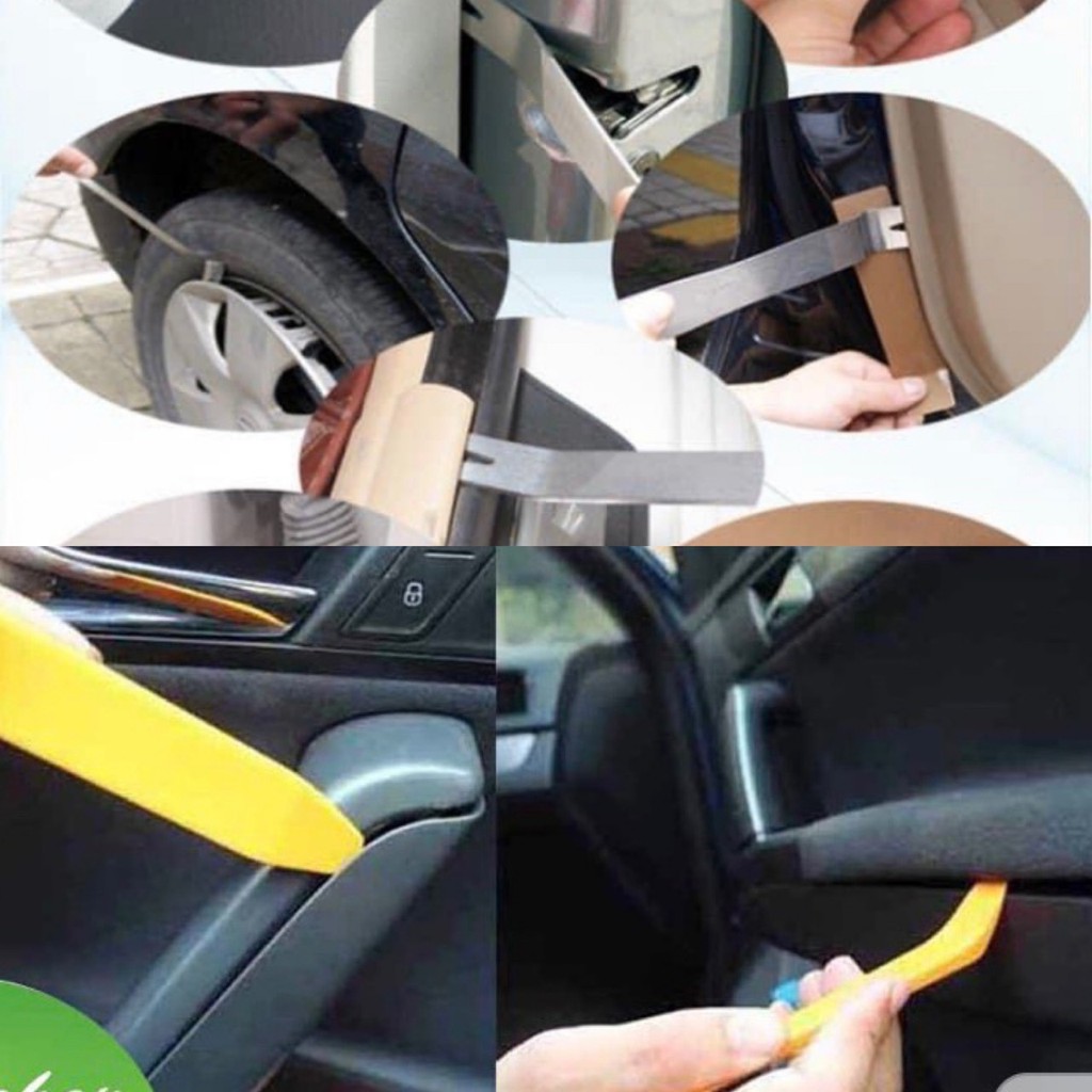 Bộ tháo lắp nội thất ô tô 7 món tiện lợi rẻ bền đẹp (nhựa tổng hợp màu cam + thép chống gỉ).