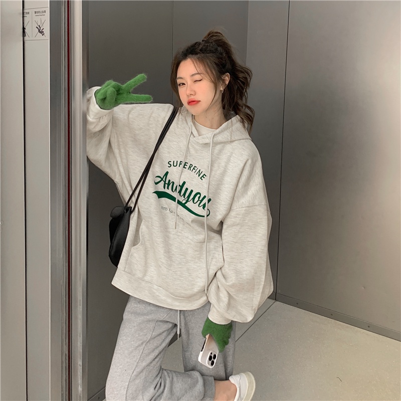 Áo hoodie SUXI dáng rộng màu sắc thời trang Hàn Quốc cho nữ