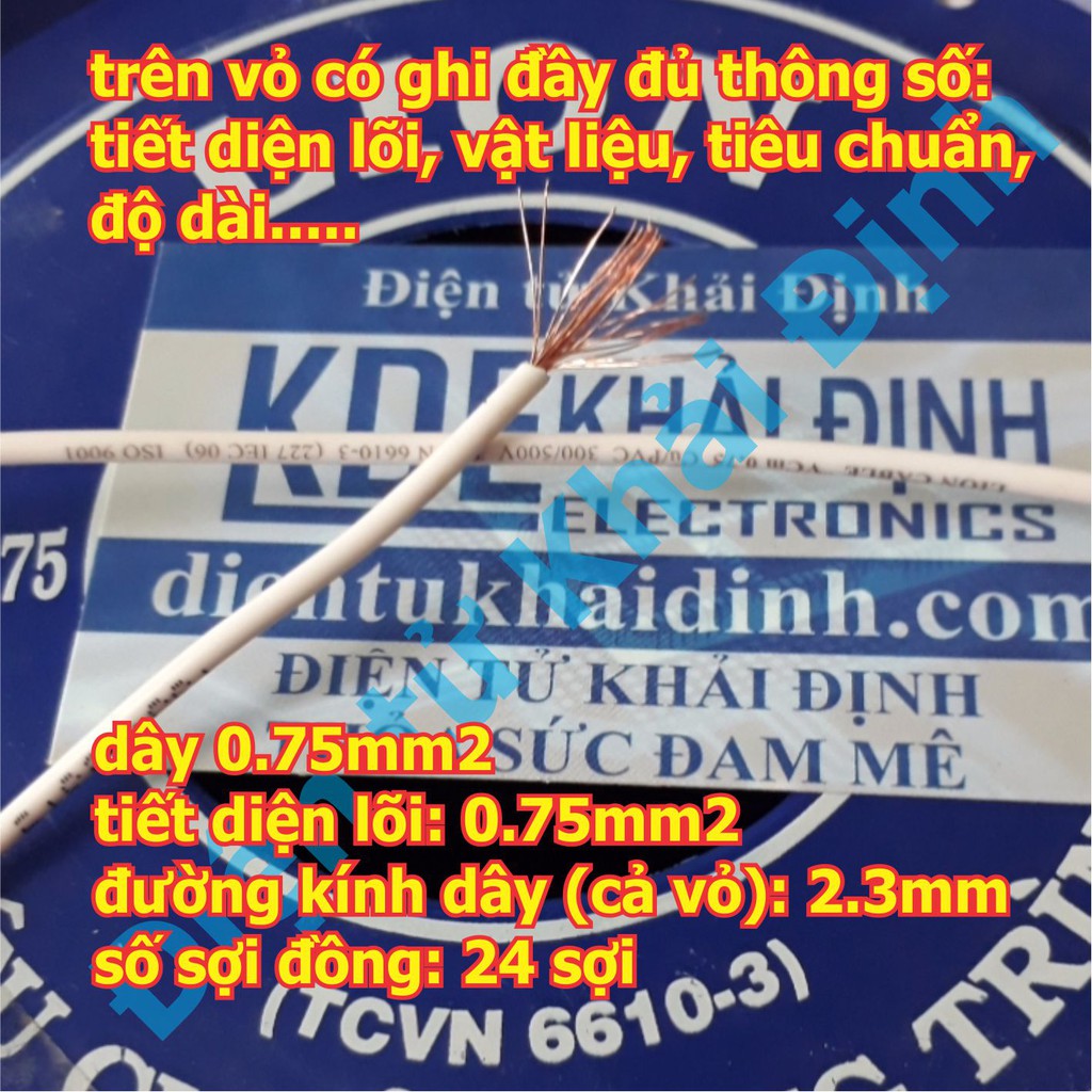 10m dây điện đơn, dây mềm RV VCm (SỢI ĐỒNG NHỎ) 0.75mm (giá cuộn 10 mét) kde5259