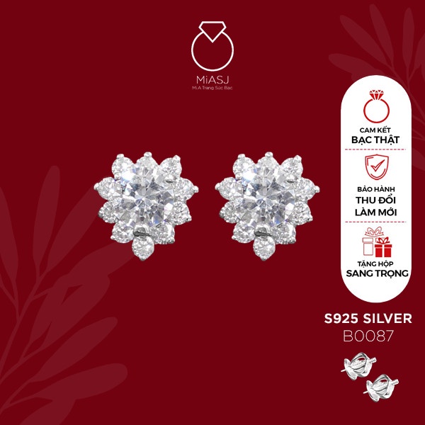 Bông tai nữ bạc Ý S925 MiASJ chốt vặn kiểu xoàng đi tiệc kết đá Cz cao cấp nhiều kiểu sáng đẹp
