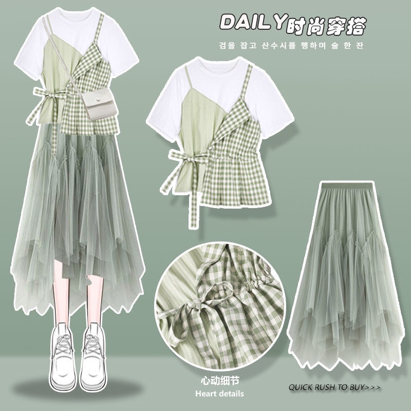 Bộ Áo Thun Ngắn Tay + Chân Váy Lưới Thiết Kế Bất Đối Xứng Thời Trang Mùa Hè Mẫu Mới 2022 Cho Bé Gái