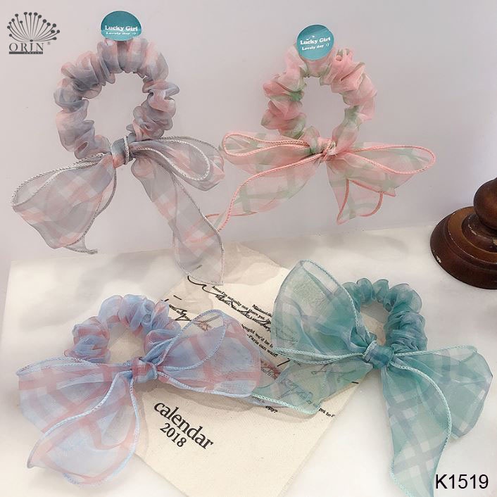 Dây buộc tóc scrunchies nơ voan xinh xắn cao cấp Orin K1519