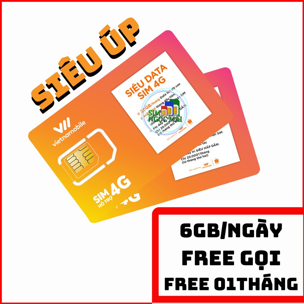 Sim 3G 4G VN 6Gb tốc độ cao/ ngày, sim mạng internet miễn phí gọi điện nhắn tin, TK chính tặng 40K DATA shop