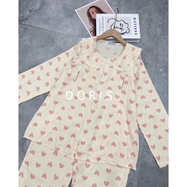 Bộ bầu Pyjama B068 cổ sen  chất đũi lạnh cho con bú khoá kéo ngực tiện lợi mặc đến sau sinh.