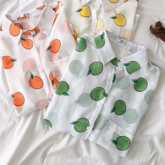 Sơ mi trái cây mỏng tay dài