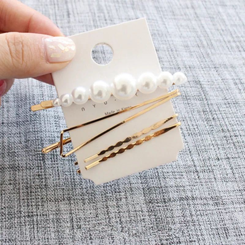 Bộ kẹp tóc kim loại chống trượt đính ngọc trai thời trang Hàn Quốc sang trọng