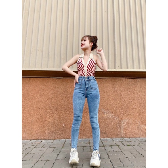Quần jeans 2 nút túi nhỏ ôm body lưng siêu cao K04- JZ0T