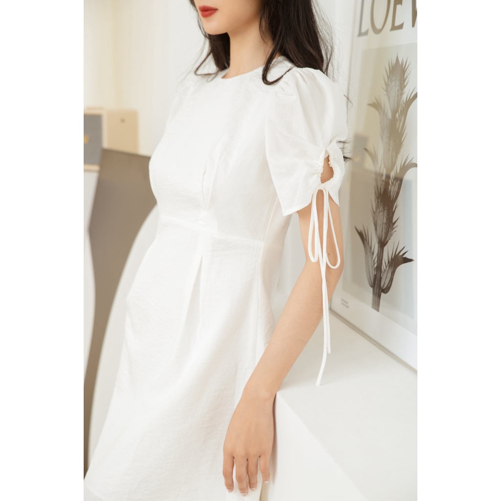 LEYLA  Đầm váy nữ cổ tròn thắt nơ tay dáng A thời trang LEYLA