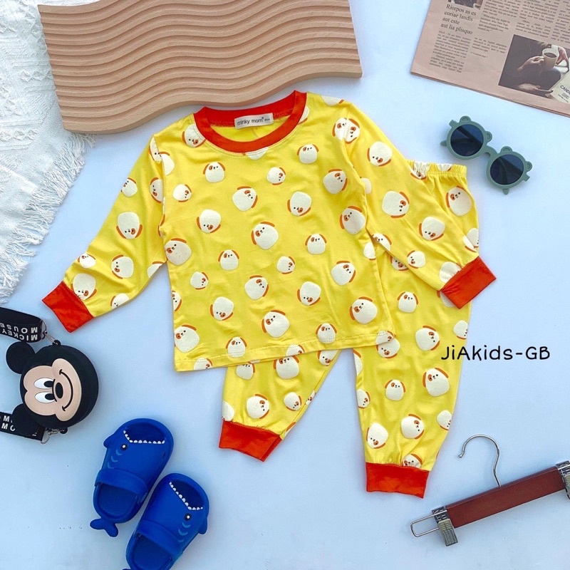 NT003 Bộ dài tay thun lạnh Minky Mom in hoạ tiết toàn thân cho bé