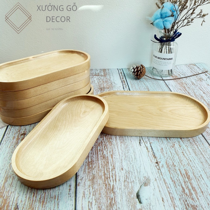 Khay Trang Trí Bàn Ăn Hình Oval - Khay Đựng Đồ Ăn, Chất Liệu Gỗ Tự Nhiên Cao Cấp