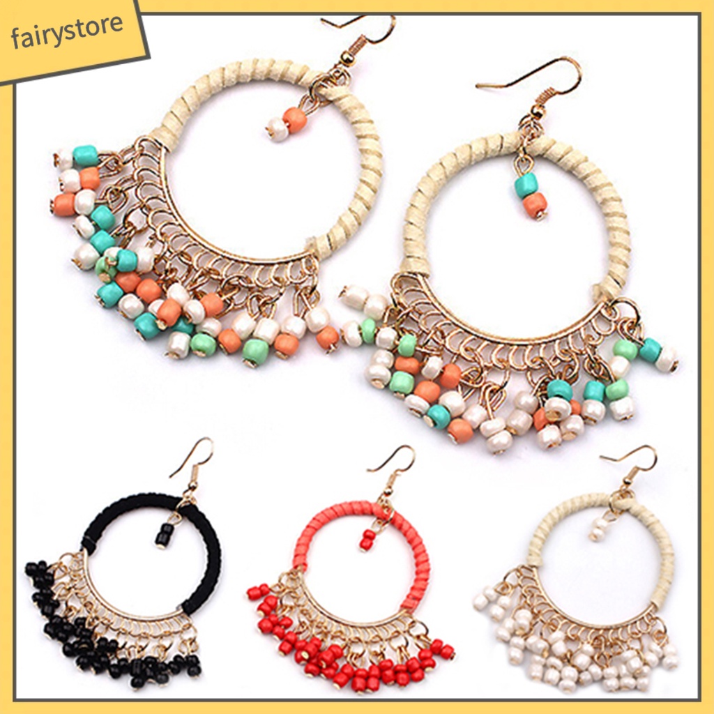 1 Đôi Bông Tai Hợp Kim Tua Rua Phong Cách Boho