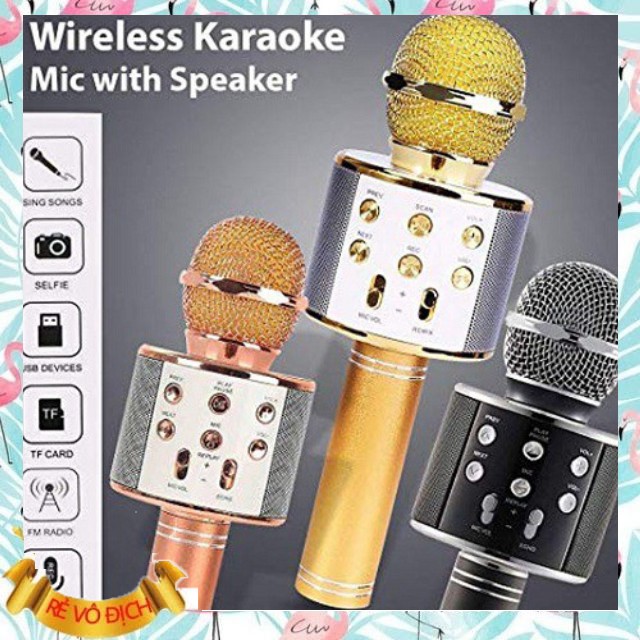 Míc hát karaoke (Xả Kho) Míc bluetooth WS-858 ĐA NĂNG 6 TRONG 1 HÁT KARAOKE, BẢO HÀNH 3 THÁNG Gía Sỉ=Gía Lẻ