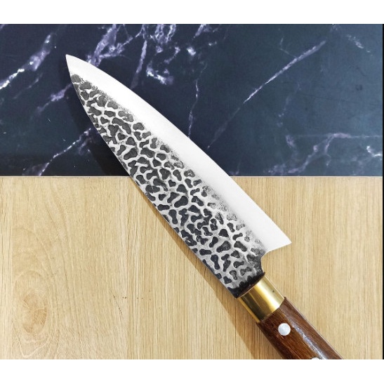 Dao Lọc Thái Thịt Thép Nhíp Ô Tô Dập Vân 2 Mặt - Cán Cẩm Chỉ Khâu Đồng