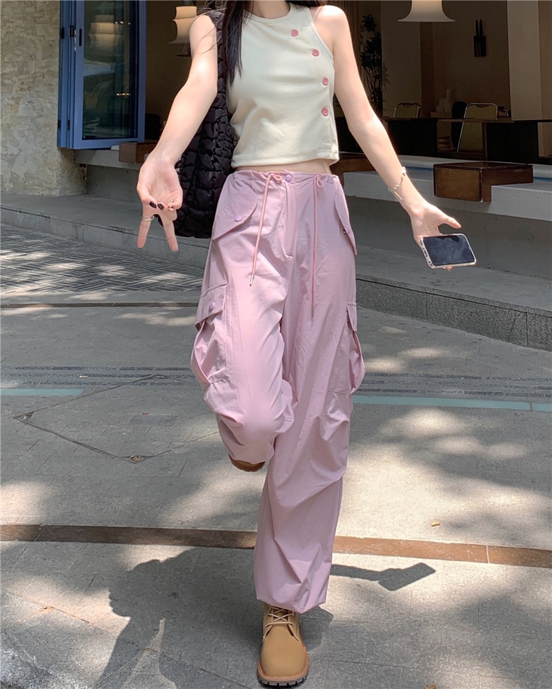 Bộ Áo Không Tay Dáng Ôm Phối Khóa Cài Bên Hông + Quần Dài Thiết Kế Mỏng Thời Trang Mới Dành Cho Nữ 52365