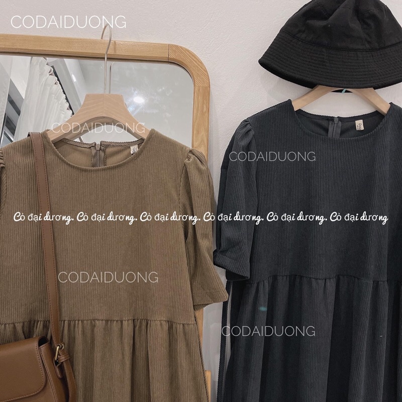 Váy bbd nhung tăm buộc eo