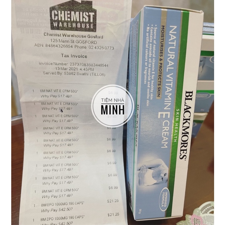 [date 10/2021] KEM DƯỠNG DA BLACKMORES VITAMIN E CREAM 50g (bill Chemist Úc)