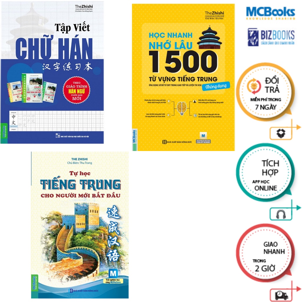 Sách - Combo Tập Viết Chữ Hán + Tự Học Tiếng Trung Cho Người Mới Bắt Đầu + Học Nhanh Nhớ Lâu 1500 Từ Vựng Tiếng Trung