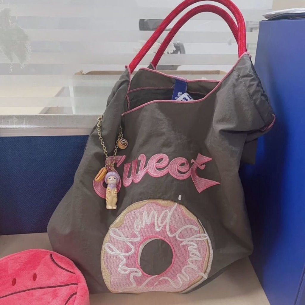 Túi Vải Nylon Thêu Hình Bánh Donut Nhật Bản Bảo Vệ Môi Trường Cho Học Sinh
