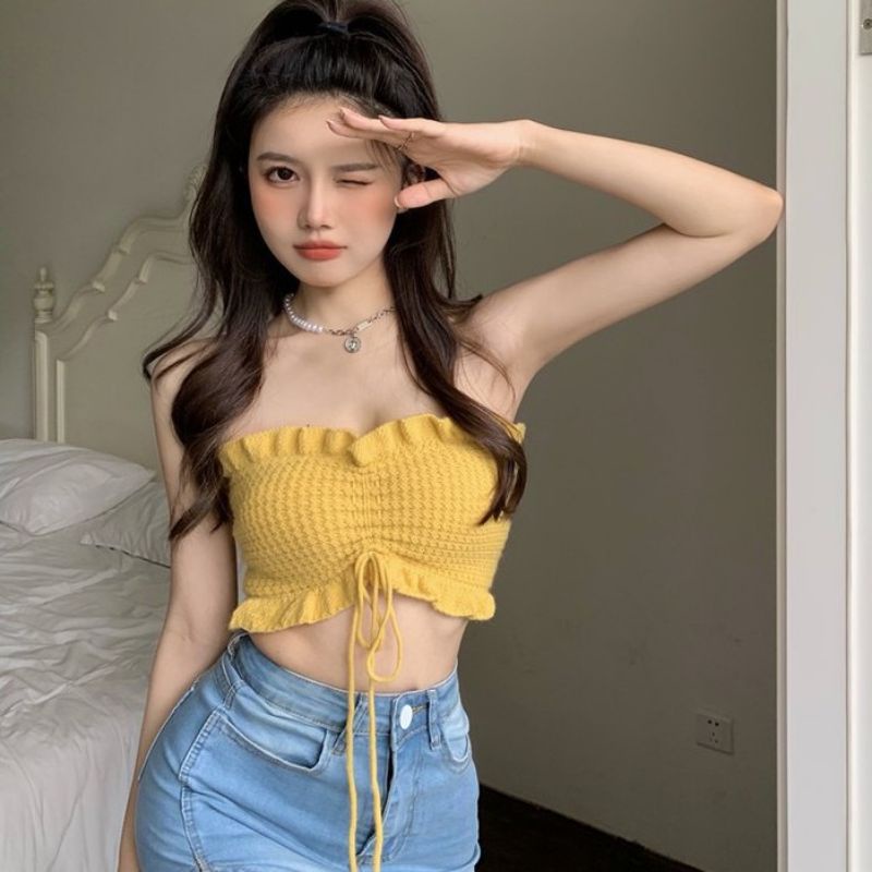 Áo len dệt kim croptop nhiều màu cột dây mặc được nhiều kiểu đi biển đi chơi siêu xinh