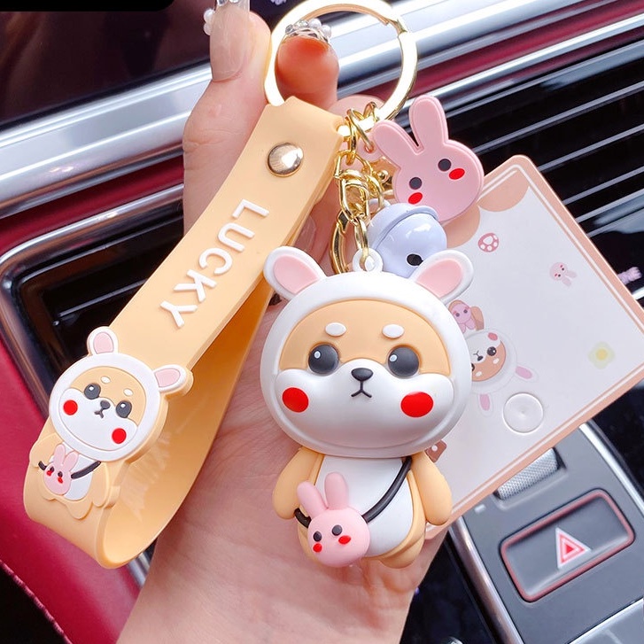 Móc khóa gắn hình cún Shiba hoạt hình đáng yêu