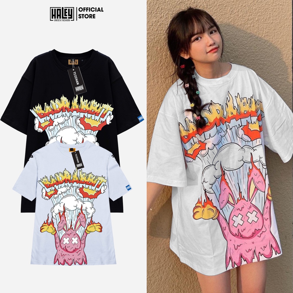 Áo Thun Unisex Tay Lỡ Form Rộng TN24 Nam Nữ Thỏ Rabbit vải cotton phong cách Hàn Quốc Ulzzang TN24 Haley