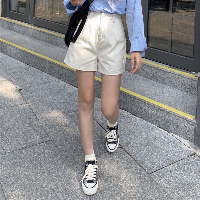 Korean version of high waist wide leg shorts loose and thin denim shorts