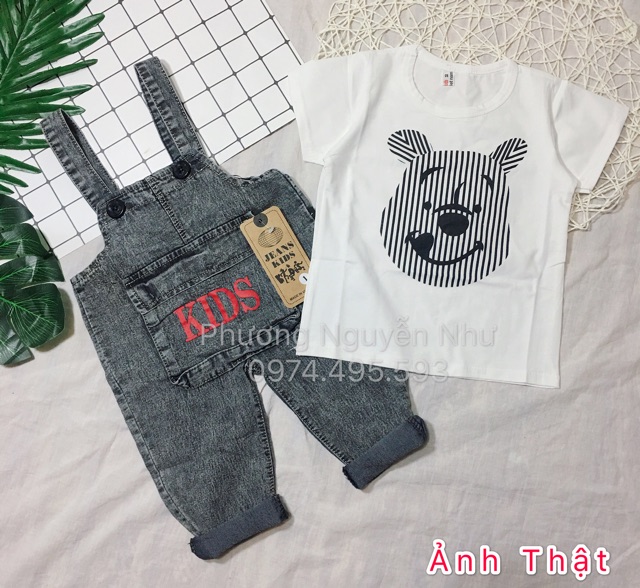 Áo cotton hình gấu cộc tay cho bé trai/gái