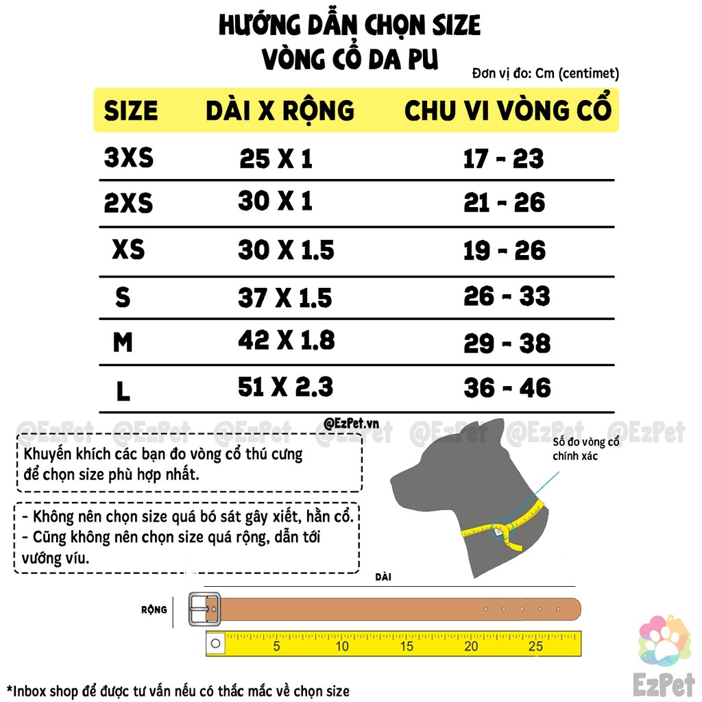 Vòng cổ cho mèo - Vòng cổ cho chó DA PU EzPet (không khắc tên)