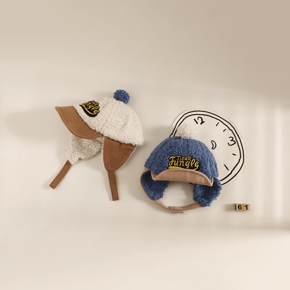 Mũ Bóng Chày Dày Dặn Viền Mềm Thêu Chữ Phối Bóng Lông Giữ Ấm Tai Chống Gió Mùa Đông Cho Bé