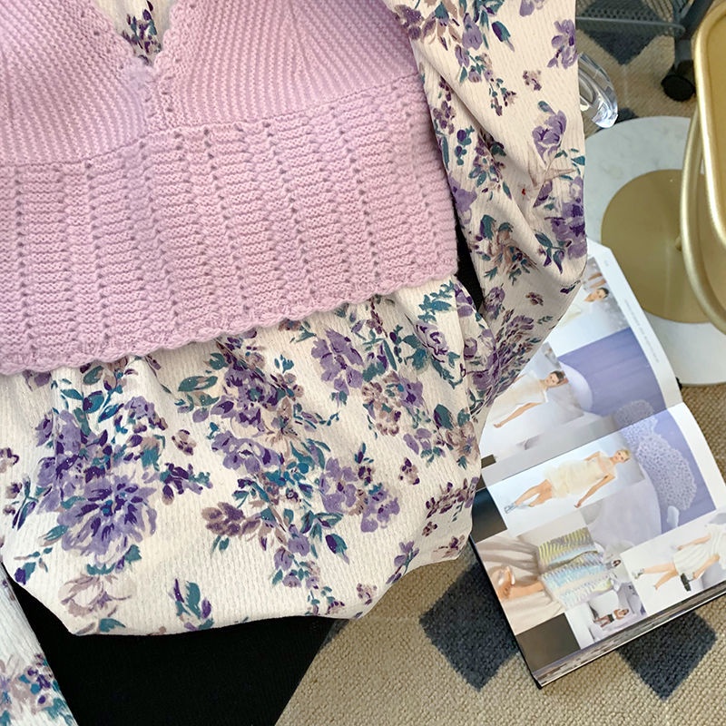 Set Áo Cổ Lọ + Áo Hai Dây Dệt Kim Thiết Kế Mới Thời Trang Mùa Xuân Dành Cho Nữ